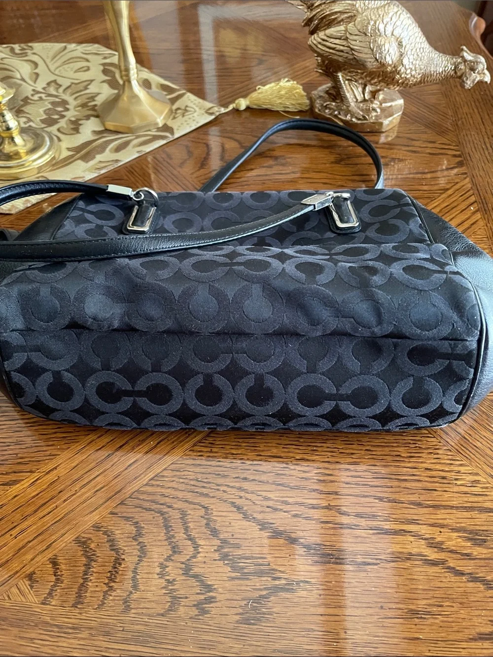Coach Black Signature Canvas Satchel with Silver Hardware